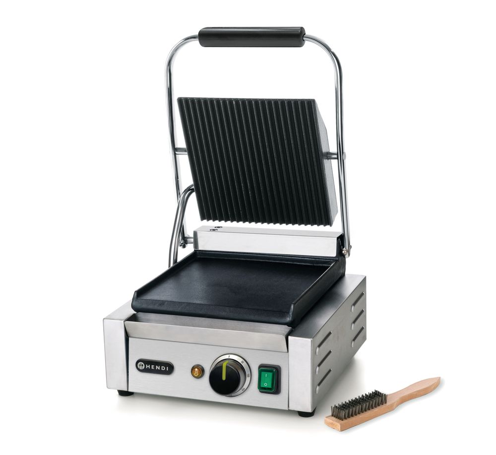 Kontaktgrill - Einzelversion, HENDI, oben gerillt, unten glatt, 230V/1800W, 310x400x H 210mm HENDI