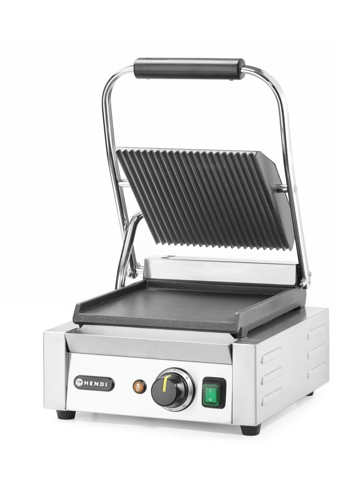 Kontaktgrill - Einzelversion, HENDI, oben gerillt, unten glatt, 230V/1800W, 310x400x H 210mm HENDI