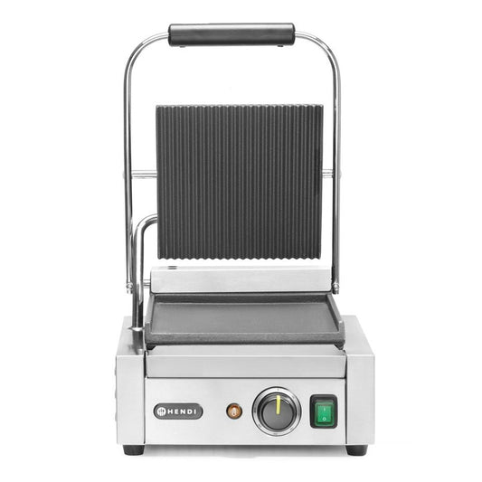 Kontaktgrill - Einzelversion, HENDI, oben gerillt, unten glatt, 230V/1800W, 310x400x H 210mm HENDI