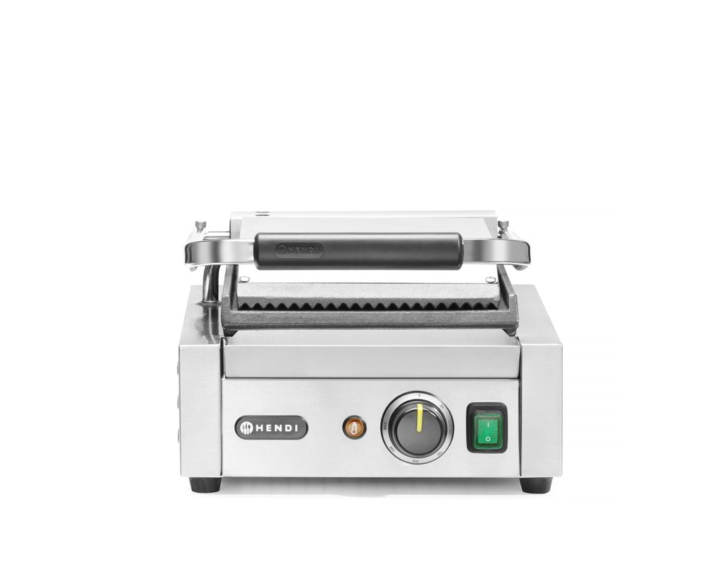 Kontaktgrill - Einzelversion, HENDI, oben gerillt, unten glatt, 230V/1800W, 310x400x H 210mm HENDI
