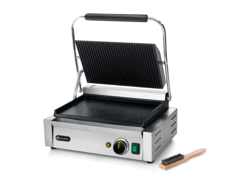 Kontaktgrill - Panini, HENDI, oben gerillt, unten glatt, 230V/2200W, 430x370x H 210mm HENDI