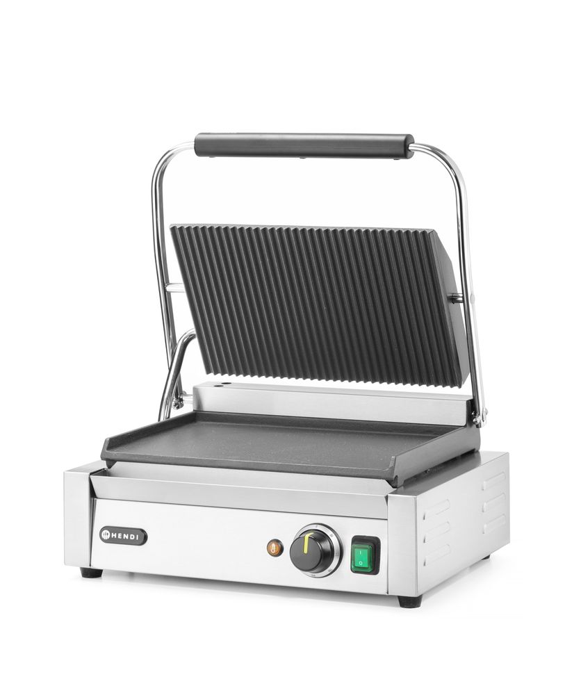 Kontaktgrill - Panini, HENDI, oben gerillt, unten glatt, 230V/2200W, 430x370x H 210mm HENDI