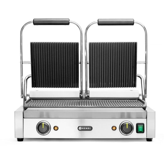 Kontaktgrill - Doppelversion, gerillte Ausführung, HENDI, oben und unten gerillt, 230V/3600W, 570x395x H 510mm HENDI