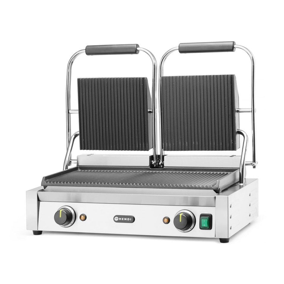 Kontaktgrill - Doppelversion, gerillte Ausführung, HENDI, oben und unten gerillt, 230V/3600W, 570x395x H 510mm HENDI