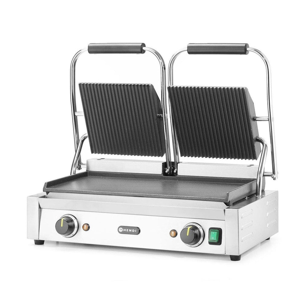 Kontaktgrill - Doppelversion, HENDI, oben gerillt, unten glatt, 230V/3600W, 570x395x H 510mm HENDI