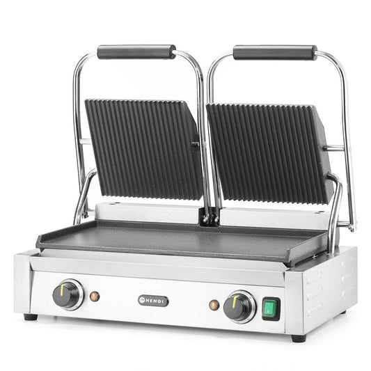 Kontaktgrill - Doppelversion, HENDI, oben gerillt, unten glatt, 230V/3600W, 570x395x H 510mm HENDI