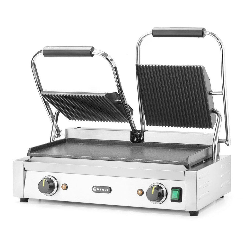 Kontaktgrill - Doppelversion, HENDI, oben gerillt, unten glatt, 230V/3600W, 570x395x H 510mm HENDI