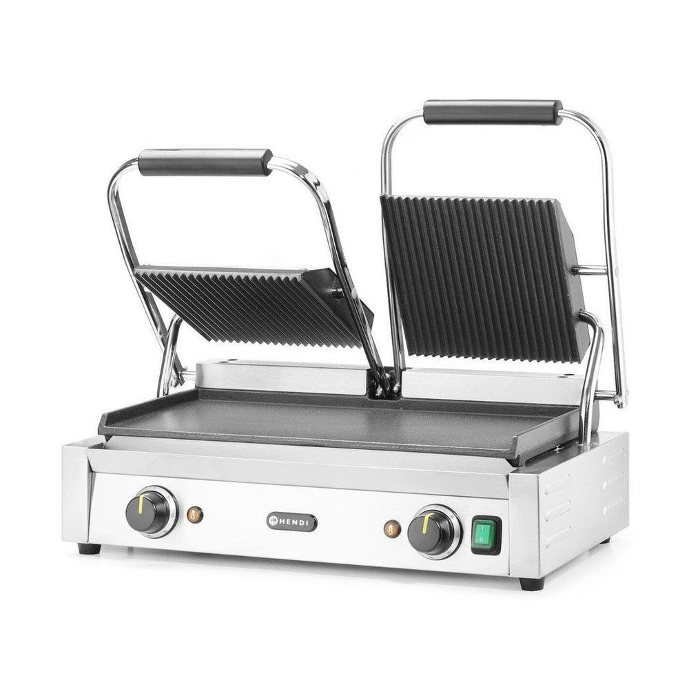 Kontaktgrill - Doppelversion, HENDI, oben gerillt, unten glatt, 230V/3600W, 570x395x H 510mm HENDI