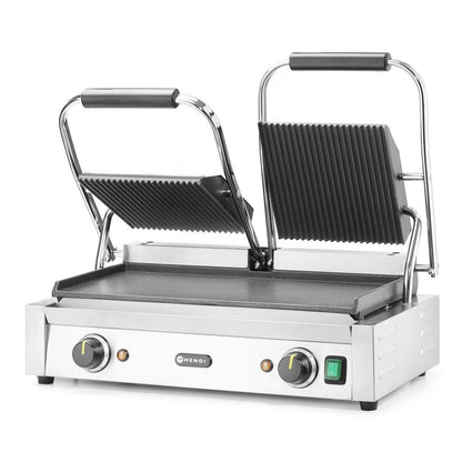 Kontaktgrill - Doppelversion, HENDI, oben gerillt, unten glatt, 230V/3600W, 570x395x H 510mm HENDI