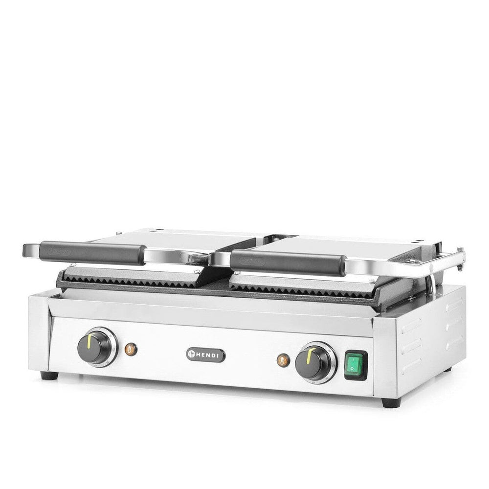 Kontaktgrill - Doppelversion, HENDI, oben gerillt, unten glatt, 230V/3600W, 570x395x H 510mm HENDI