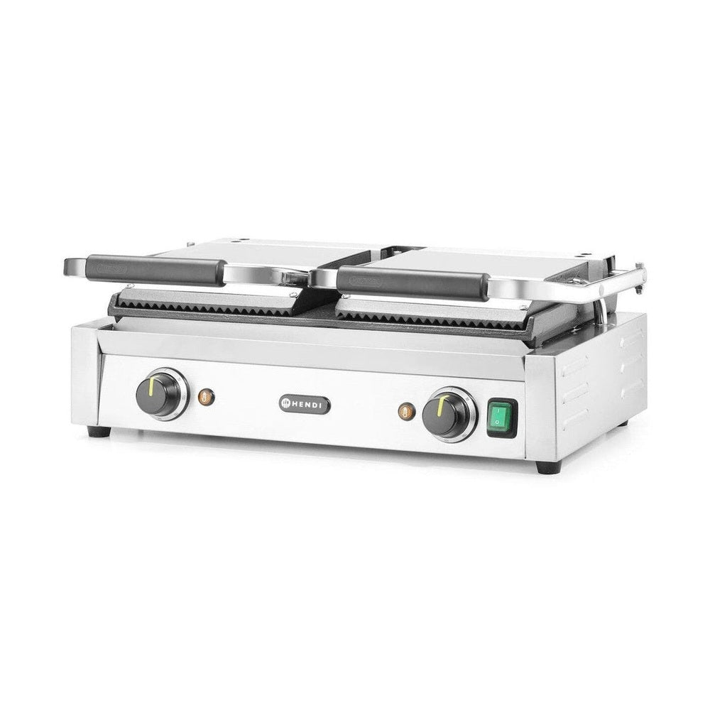 Kontaktgrill - Doppelversion, HENDI, oben gerillt, unten glatt, 230V/3600W, 570x395x H 510mm HENDI