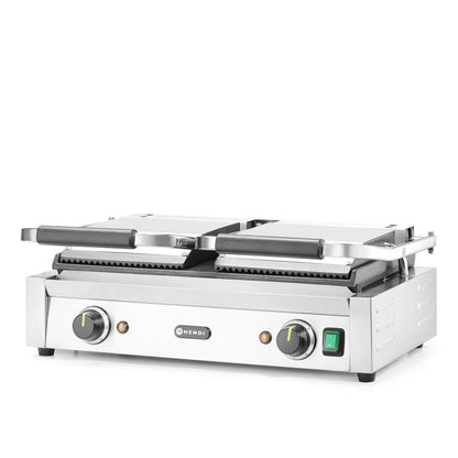 Kontaktgrill - Doppelversion, HENDI, oben gerillt, unten glatt, 230V/3600W, 570x395x H 510mm HENDI