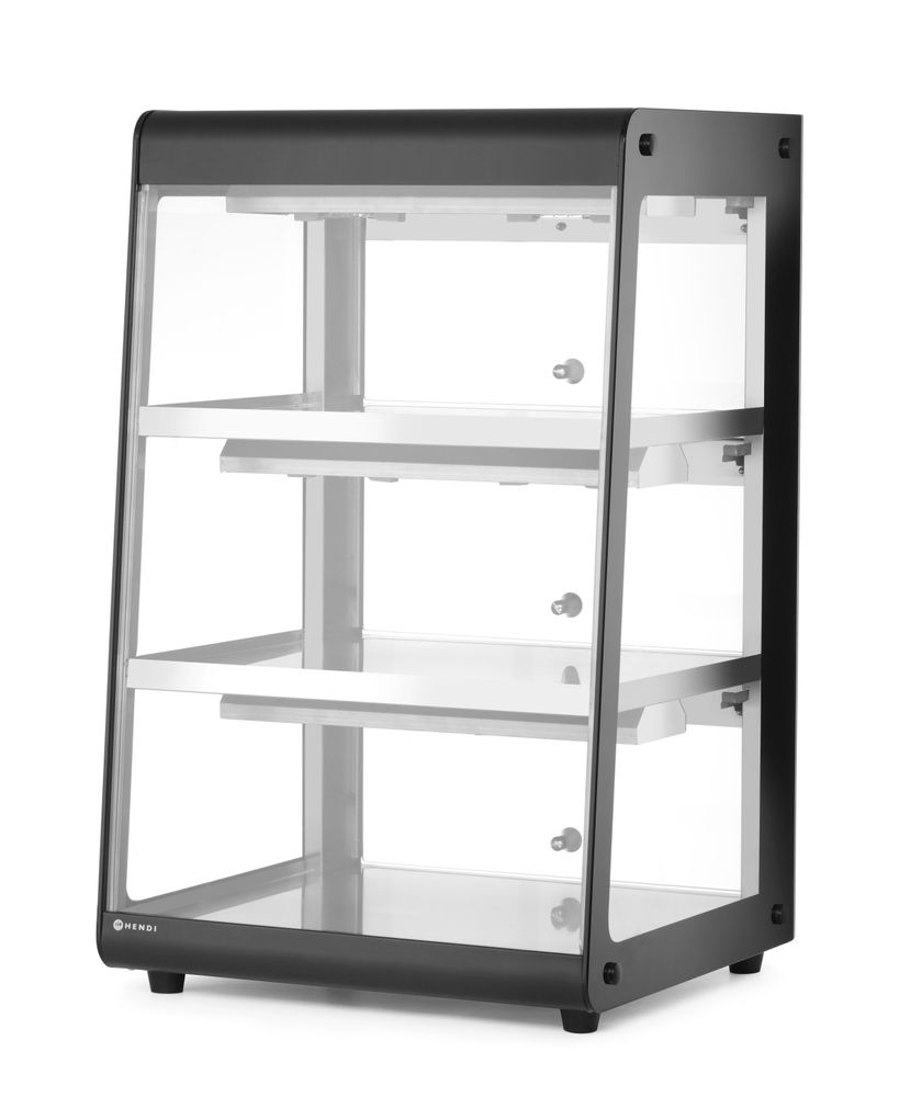 HENDI Beheiztes Thekendisplay Schwarz – 3 Ebenen, 50–70 °C