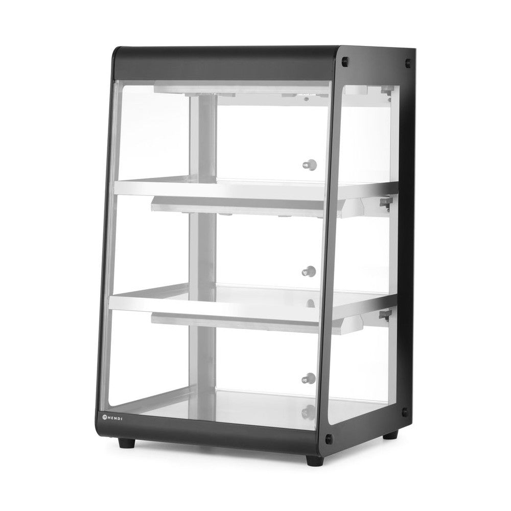 HENDI Beheiztes Thekendisplay Schwarz – 3 Ebenen, 50–70 °C