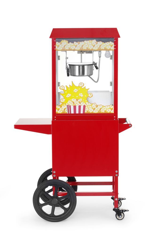 HENDI Popcornmaschine mit Fahrgestell – Rot, 150 g pro Zyklus