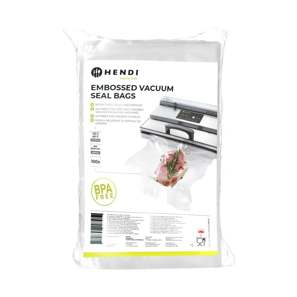 HENDI Vakuumbeutel geprägt 150 × 250 mm – 100 Stück, 75 µm