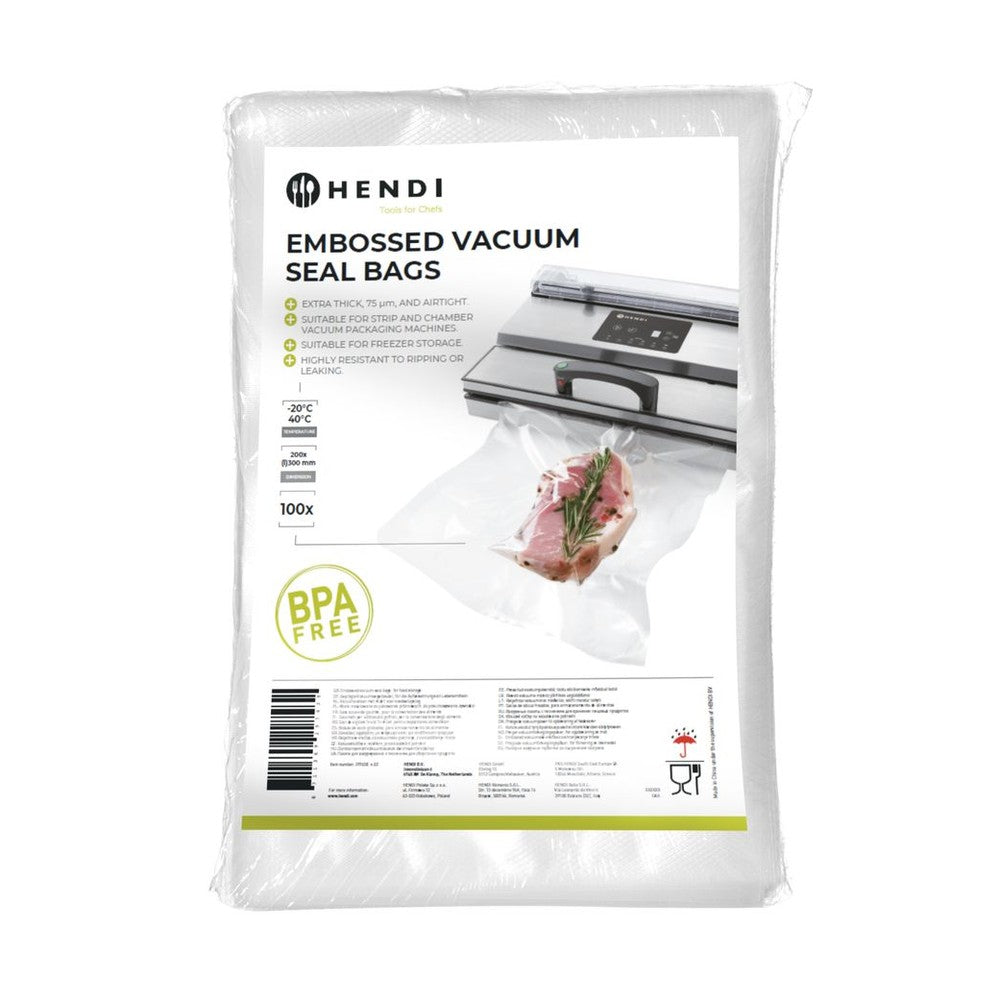HENDI Vakuumbeutel geprägt 200 × 300 mm – 100 Stück, 75 µm