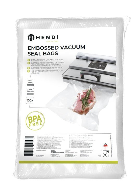HENDI Vakuumbeutel geprägt 200 × 300 mm – 100 Stück, 75 µm