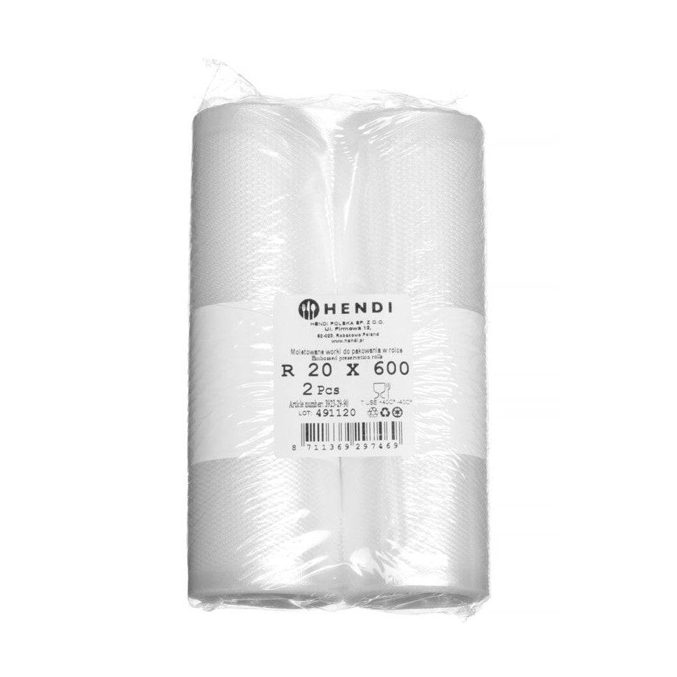 HENDI Vakuumbeutelrolle geprägt 200 mm × 6 m – 2 Rollen, 75 µm