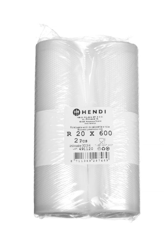 HENDI Vakuumbeutelrolle geprägt 200 mm × 6 m – 2 Rollen, 75 µm