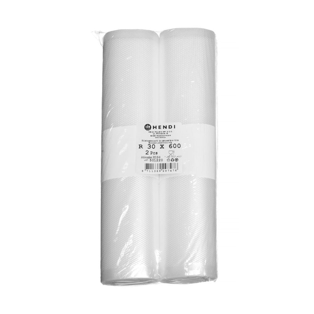 HENDI Vakuumbeutelrolle geprägt 300 mm × 6 m – 2 Rollen, 75 µm