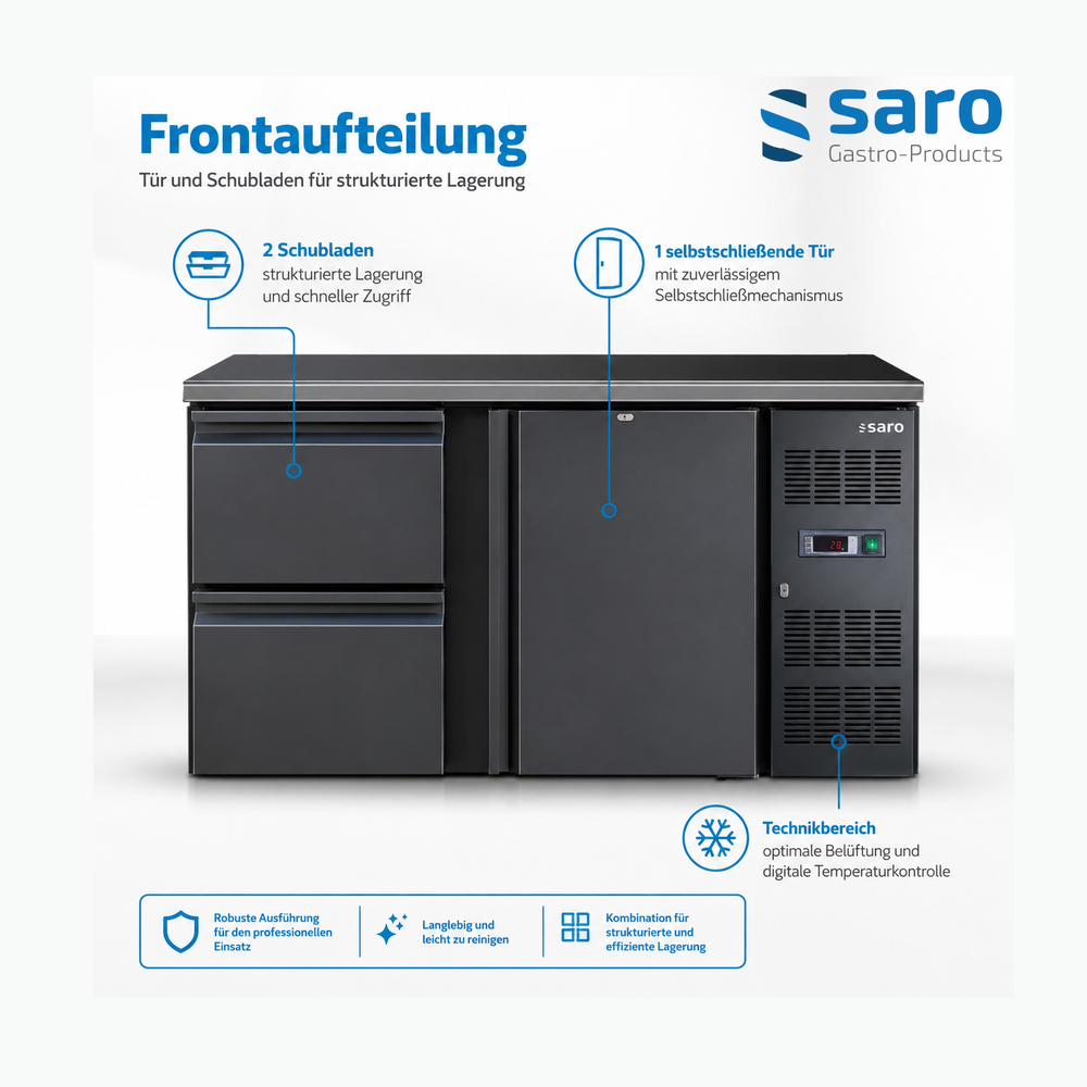 SARO Barkühler BC 2100-2S – 1 Tür und 2 Schubladen, 201 Liter