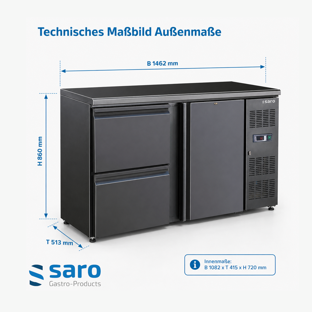 SARO Barkühler BC 2100-2S – 1 Tür und 2 Schubladen, 201 Liter