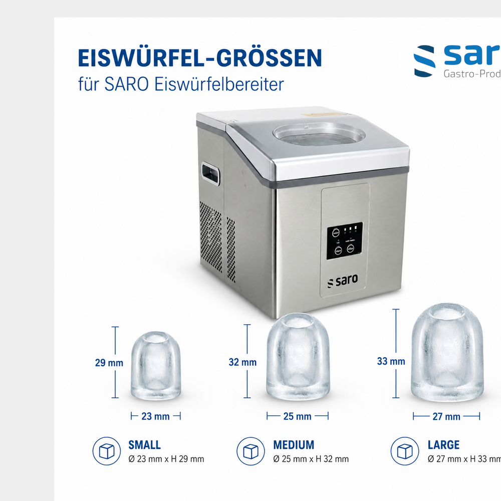 SARO Eiswürfelbereiter EB 15 PRO – 15 kg in 24 h, 3 Eisgrössen
