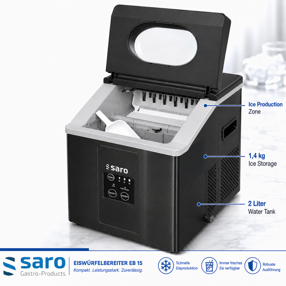 SARO Eiswürfelbereiter EB 15 S PRO – 15 kg in 24 h, schwarz