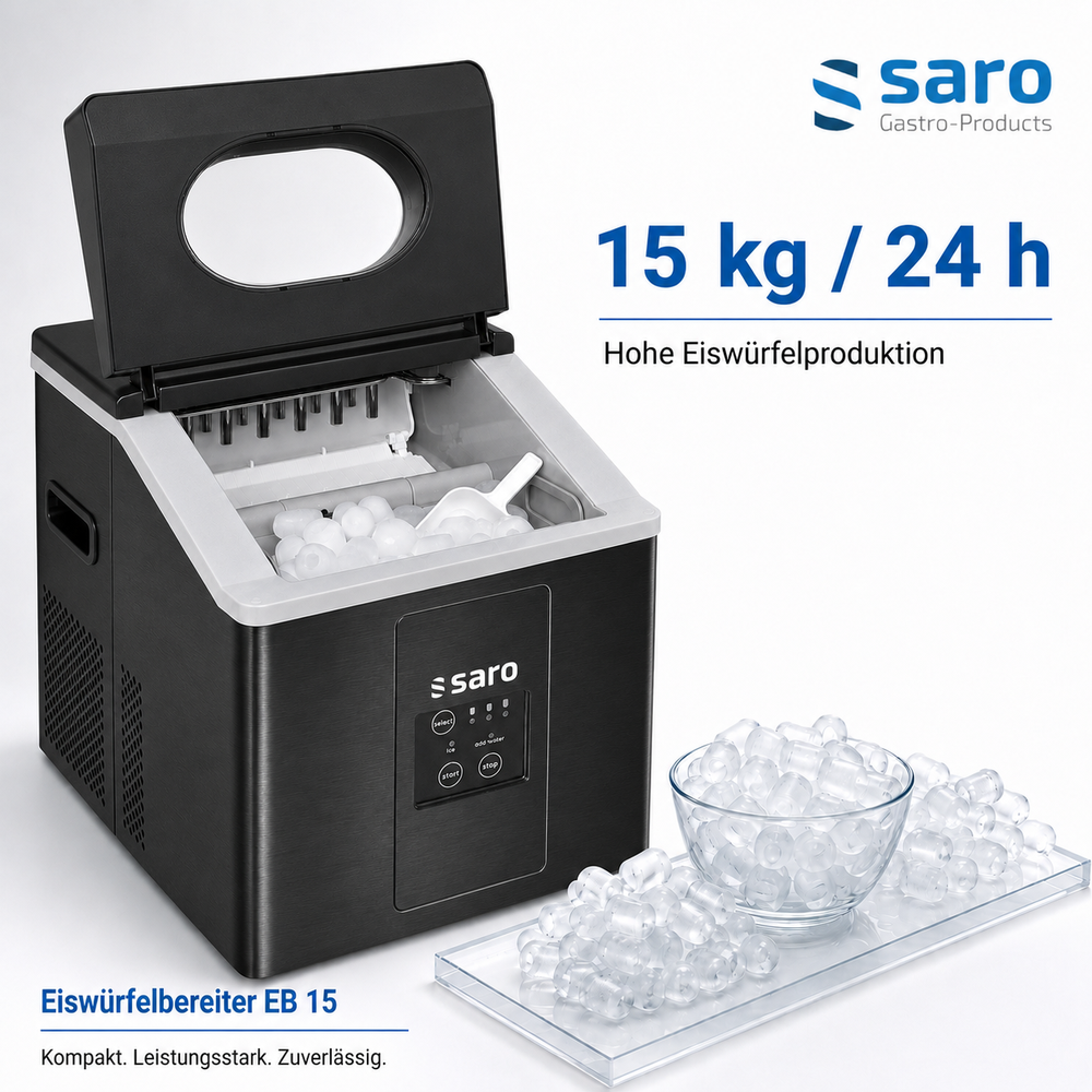 SARO Eiswürfelbereiter EB 15 S PRO – 15 kg in 24 h, schwarz