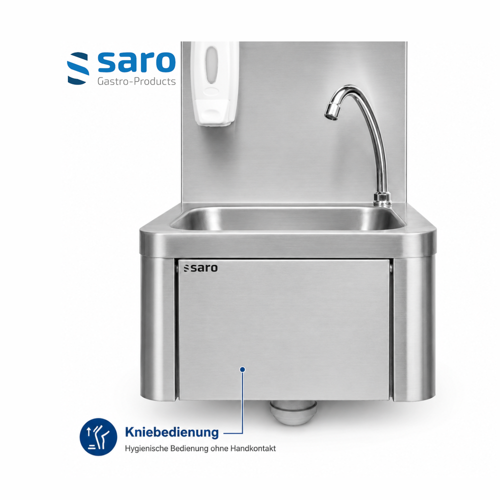 SARO Handwaschbecken KEVIN – Kniebedienung, mit Seifenspender