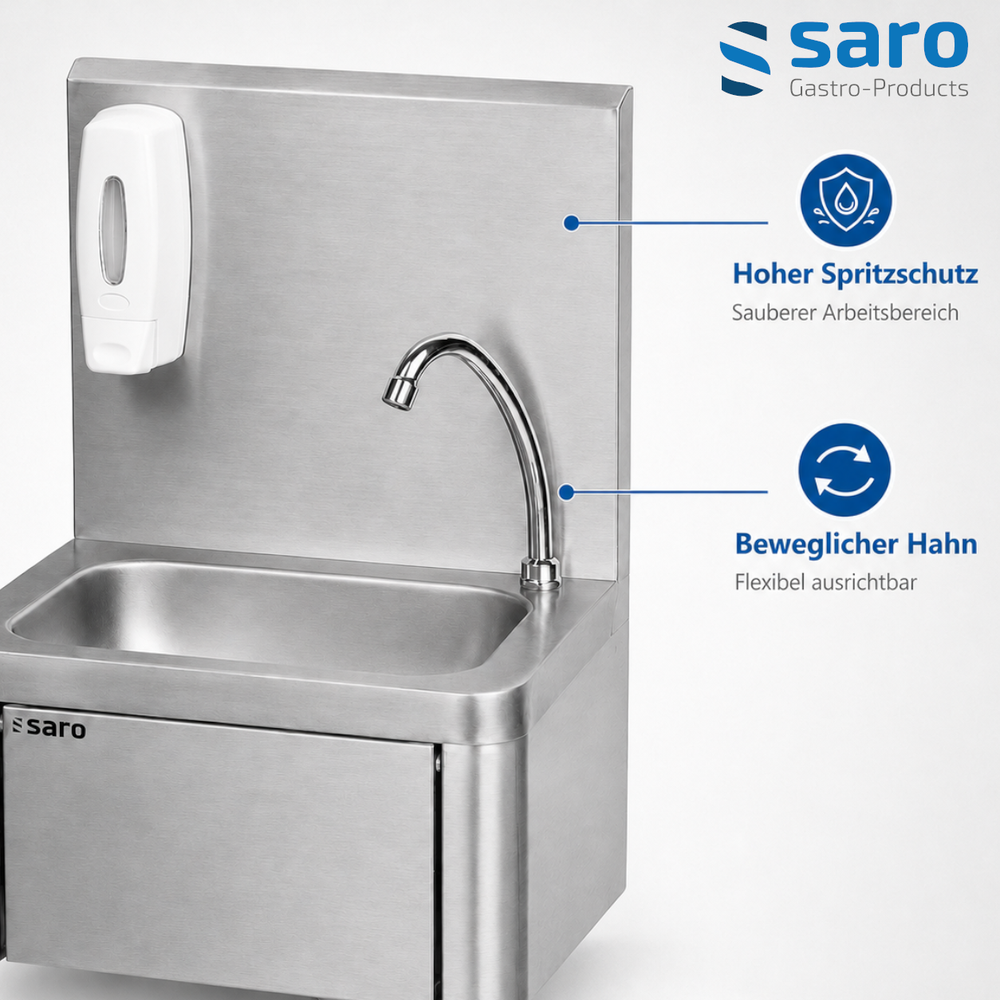 SARO Handwaschbecken KEVIN – Kniebedienung, mit Seifenspender