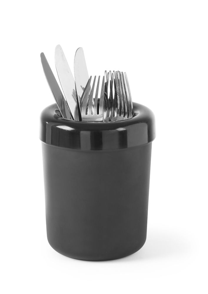 HENDI Tischabfalleimer / Besteckhalter Melamin – schwarz, Ø 130 mm