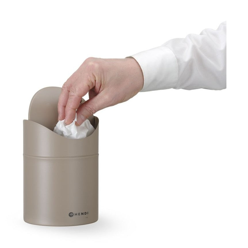 HENDI Tischabfalleimer 1,2 l Beige – mit Schwingdeckel