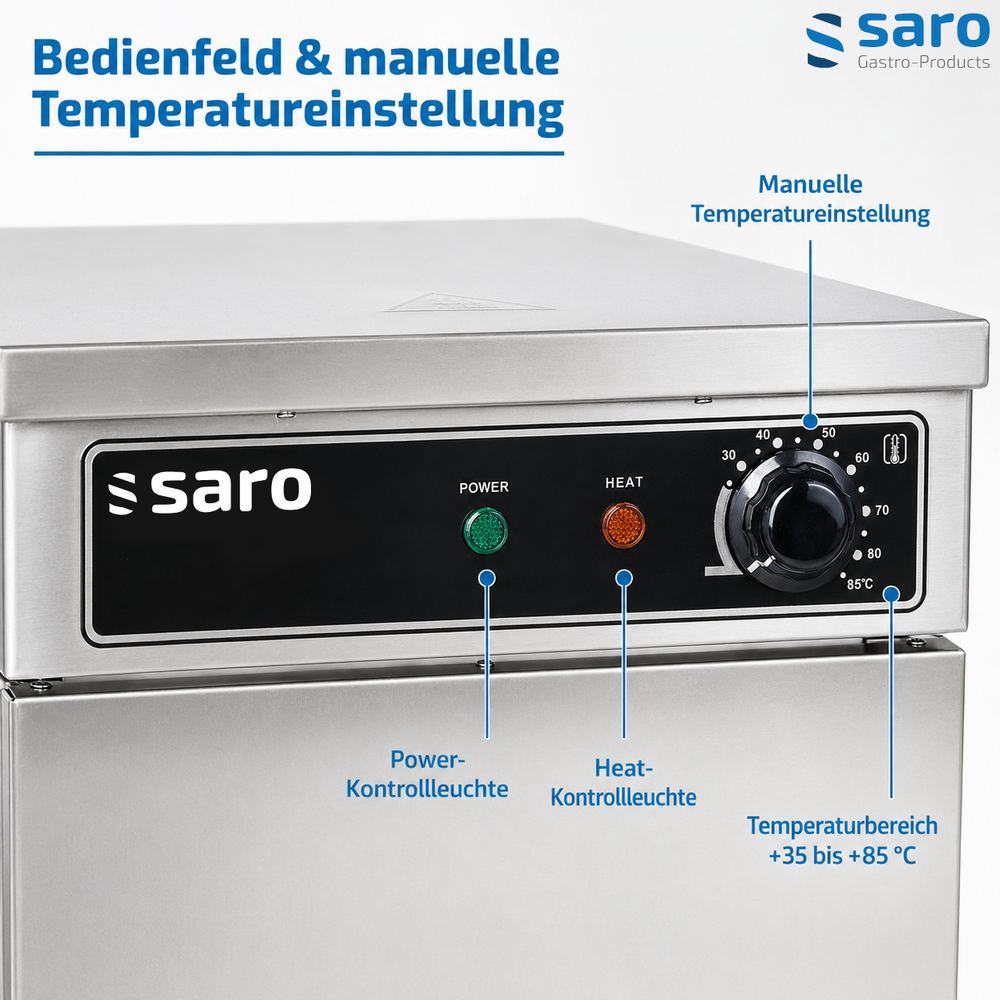 SARO Tellerwärmeschrank TW 60 – 60 Teller bis Ø 29 cm, mit Rollen
