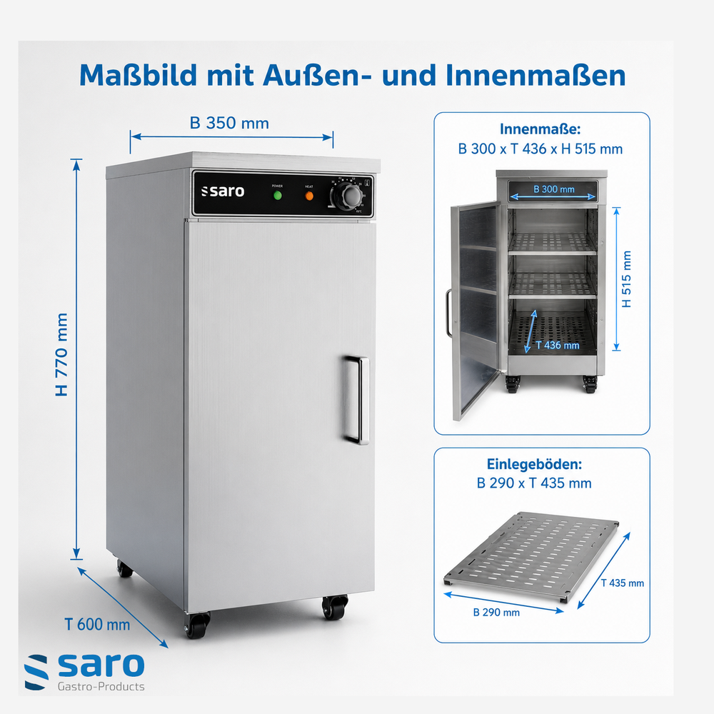 SARO Tellerwärmeschrank TW 60 – 60 Teller bis Ø 29 cm, mit Rollen