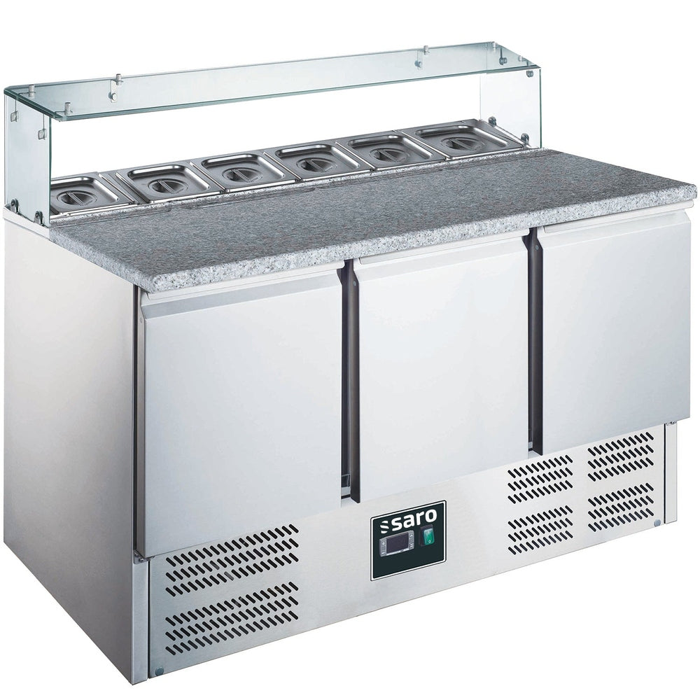 SARO Pizzatisch, 3 Türen, Glasaufsatz, Modell EPS 903 G SARO