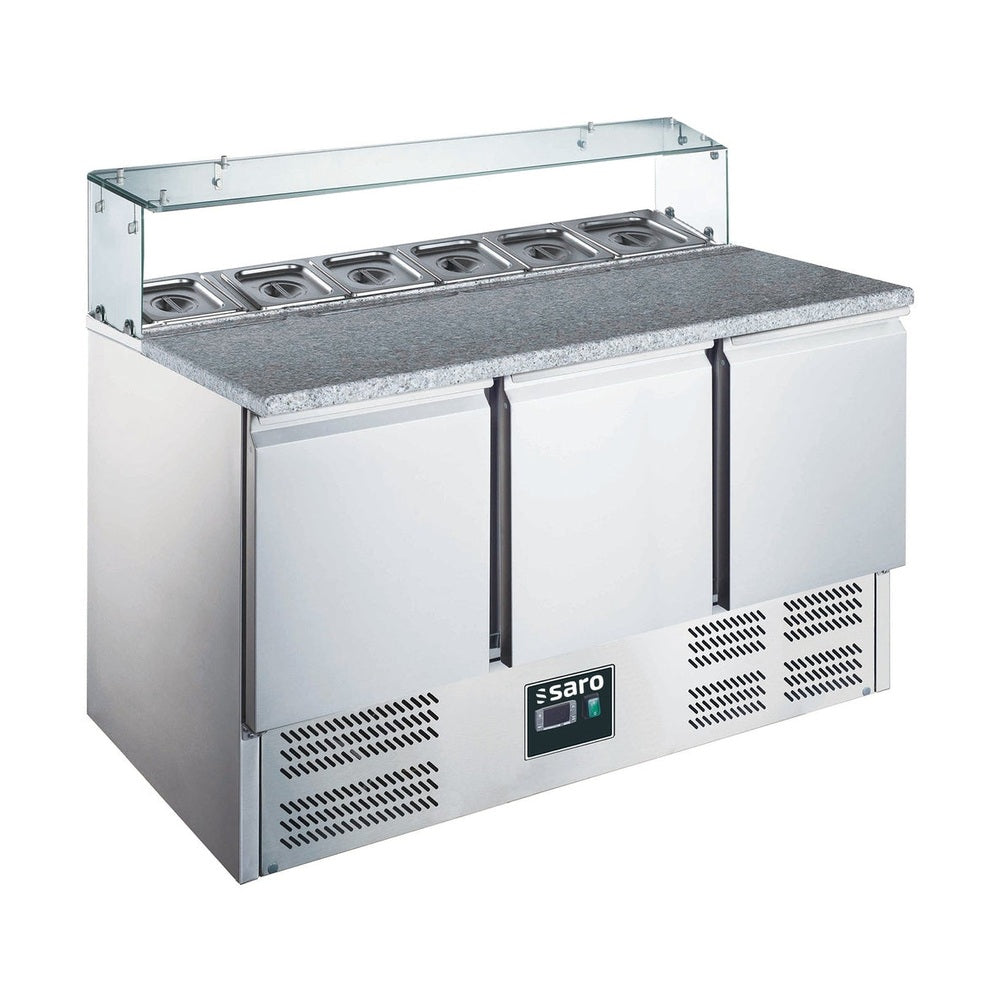 SARO Pizzatisch, 3 Türen, Glasaufsatz, Modell EPS 903 G SARO