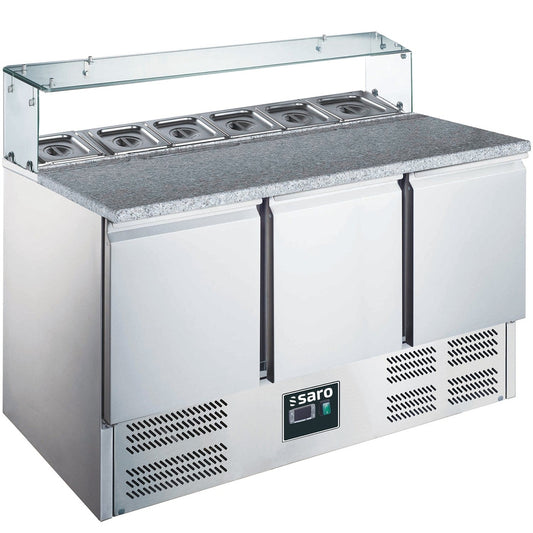 SARO Pizzatisch, 3 Türen, Glasaufsatz, Modell EPS 903 G SARO