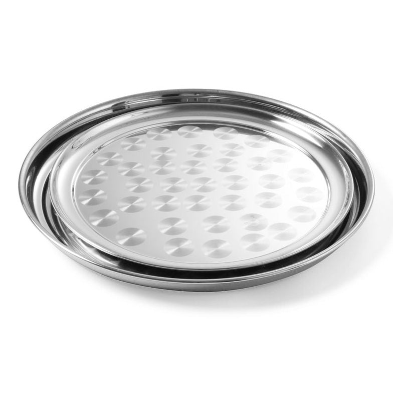 HENDI Serviertablett Edelstahl rund – Ø 300 mm, Pfauenaugenschliff HENDI