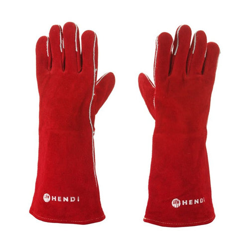 HENDI Hitzeschutzhandschuhe Leder Rot 410 mm – bis 100 °C, 2 Stück
