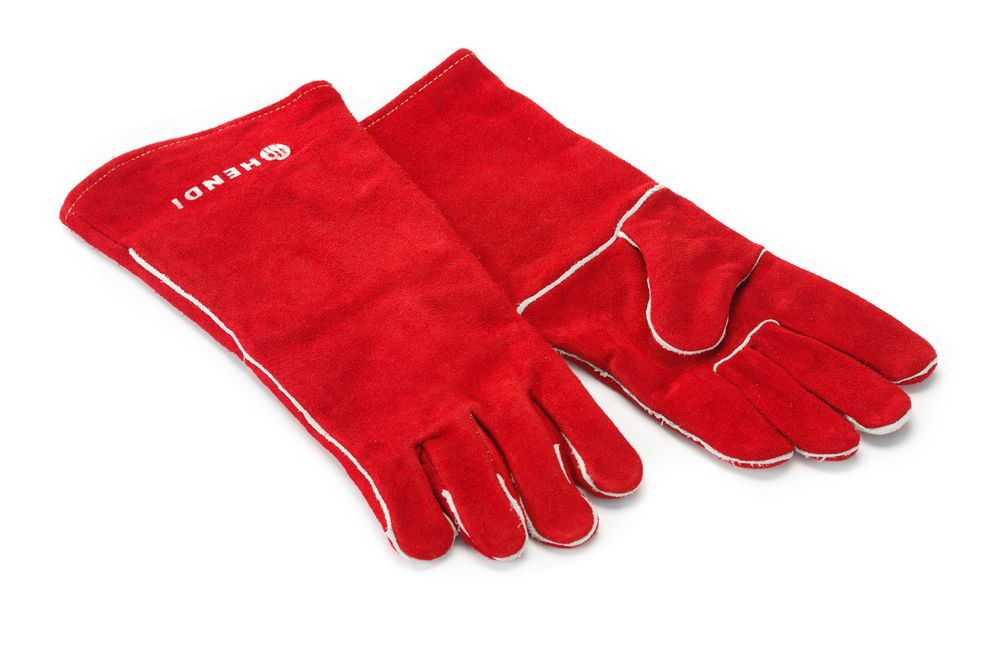 HENDI Hitzeschutzhandschuhe Leder Rot 410 mm – bis 100 °C, 2 Stück