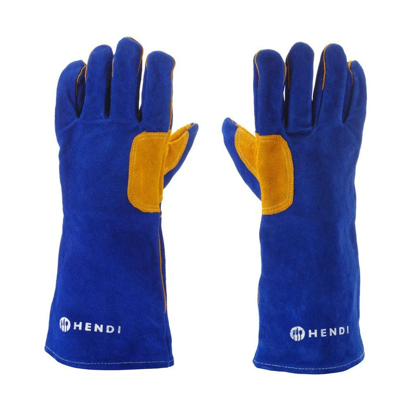 HENDI Hitzeschutzhandschuhe Leder Blau 410 mm – bis 100 °C, 2 Stück