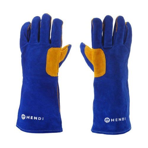 HENDI Hitzeschutzhandschuhe Leder Blau 410 mm – bis 100 °C, 2 Stück