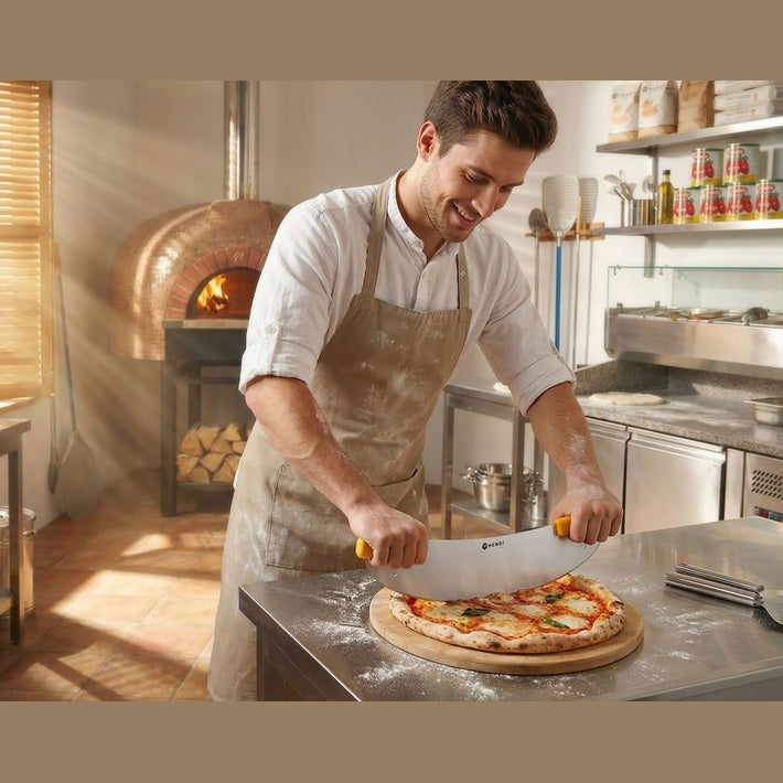 HENDI Pizza-Wiegemesser – 50 cm Klinge, Halbmondform