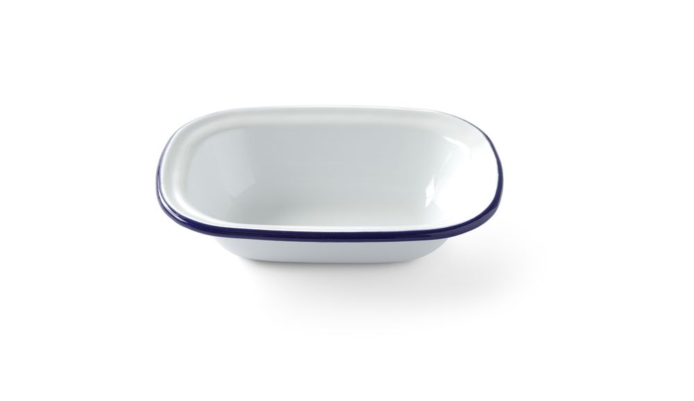 HENDI Emaille-Schüssel rechteckig – 175 × 130 mm, blauer Rand