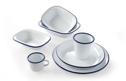 HENDI Emaille Teller flach Ø 200 mm – weiss mit blauem Rand