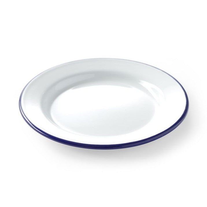 HENDI Emaille Teller flach Ø 200 mm – weiss mit blauem Rand