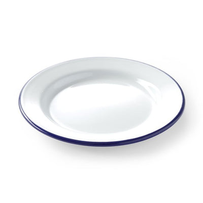HENDI Enamel Plate Flat Ø 200 mm – white with blue rim