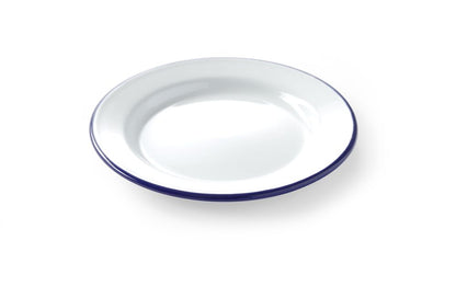 HENDI Emaille Teller flach Ø 200 mm – weiss mit blauem Rand